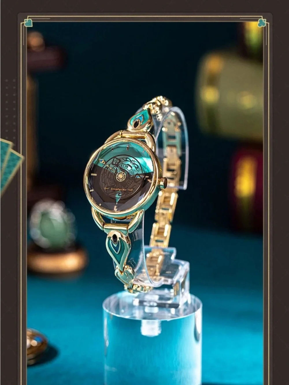 MiHoYo Official Honkai : Star Rail Aventurine Wrist Watch with a Milanese Strap